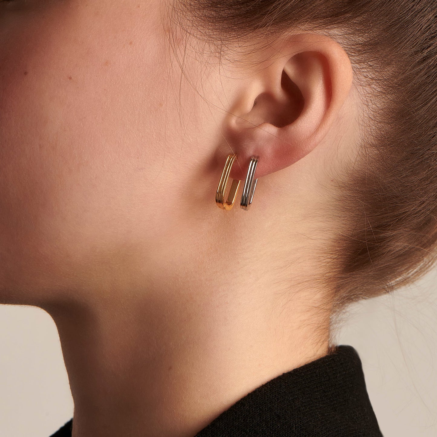 Rectangular hoop earrings stainless steel anneaux rectangles acier inoxydable MIAJWL