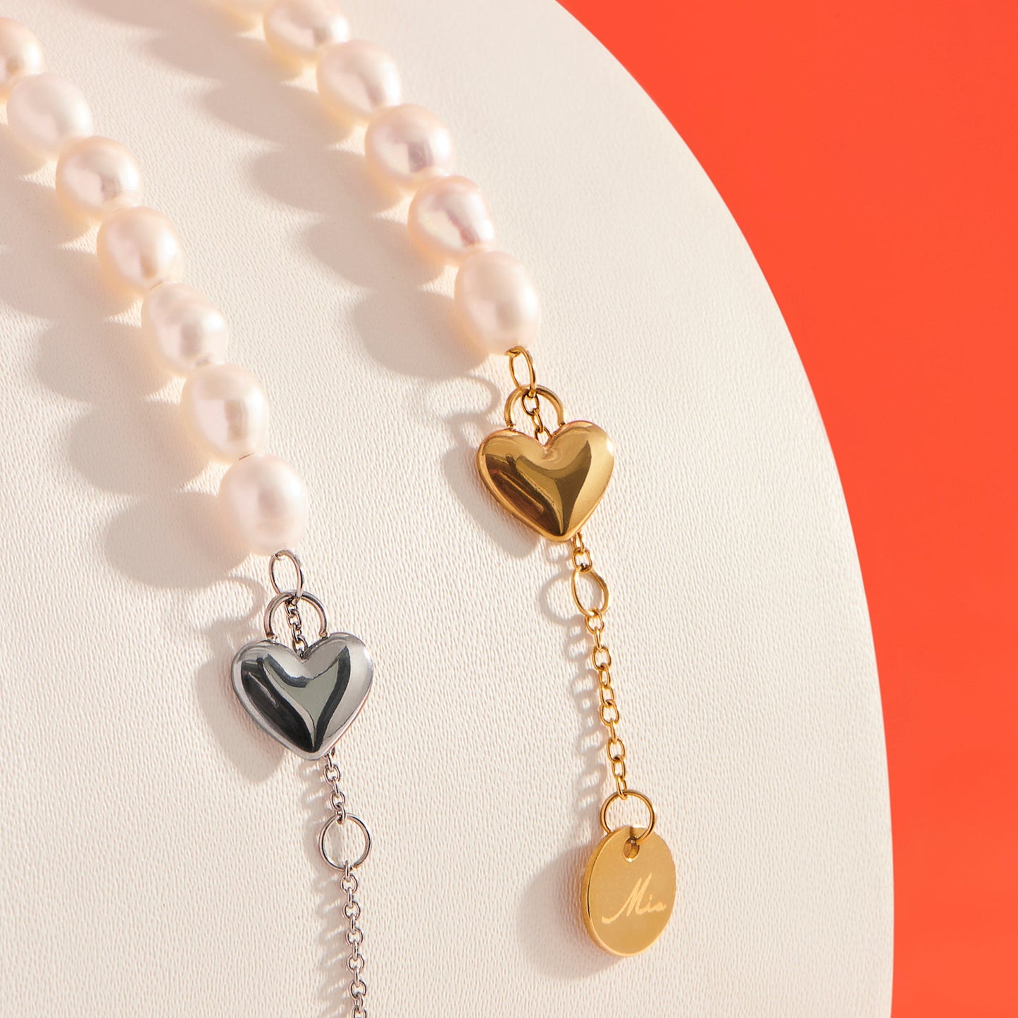 Stainless steel fresh pearls bracelet with heart charm perles véritables breloque coeur acier inoxydable MIA