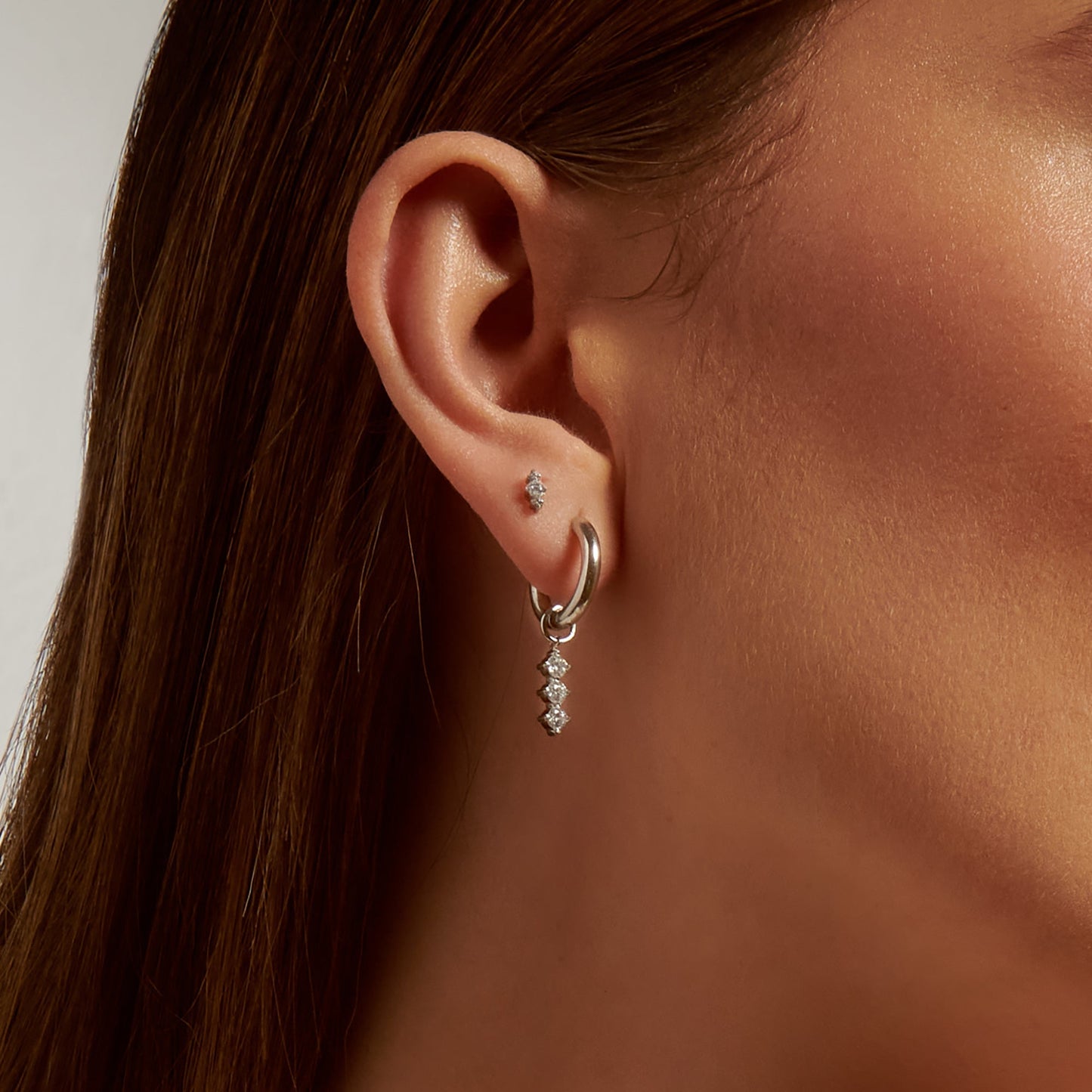 Stainless steel pendant earrings with removable charm 3 stones boucles d'oreilles anneaux pierres breloques convertibles 2 en 1 acier inoxydable MIAJWL