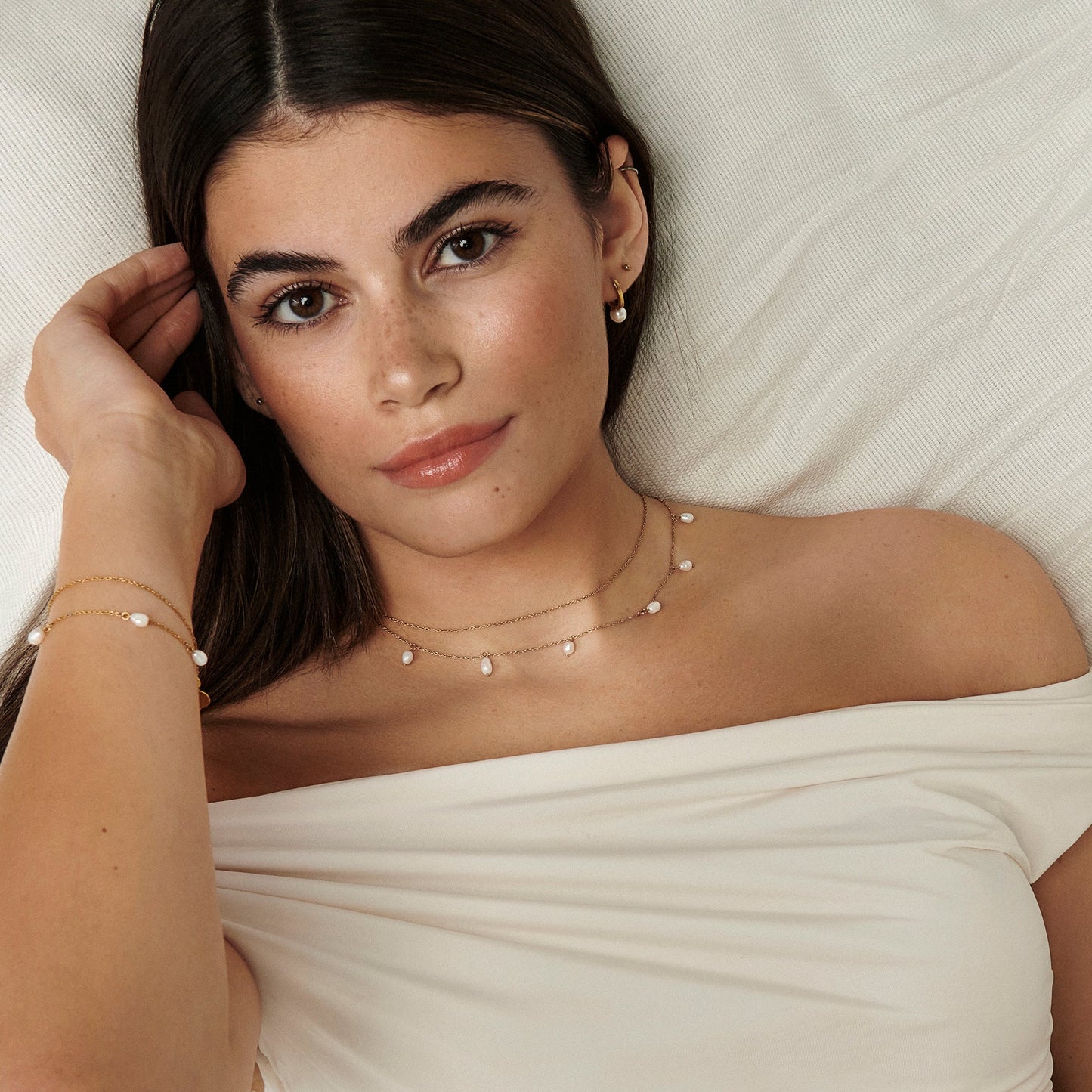 Stainless steel real freshwater pearls dangling bracelet and necklace collier et bracelet vraies perles pendantes acier inox MIAJWL