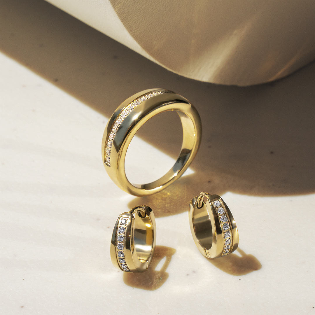 dome ring earrings gold stones dôme bague boucles oreilles or pierres