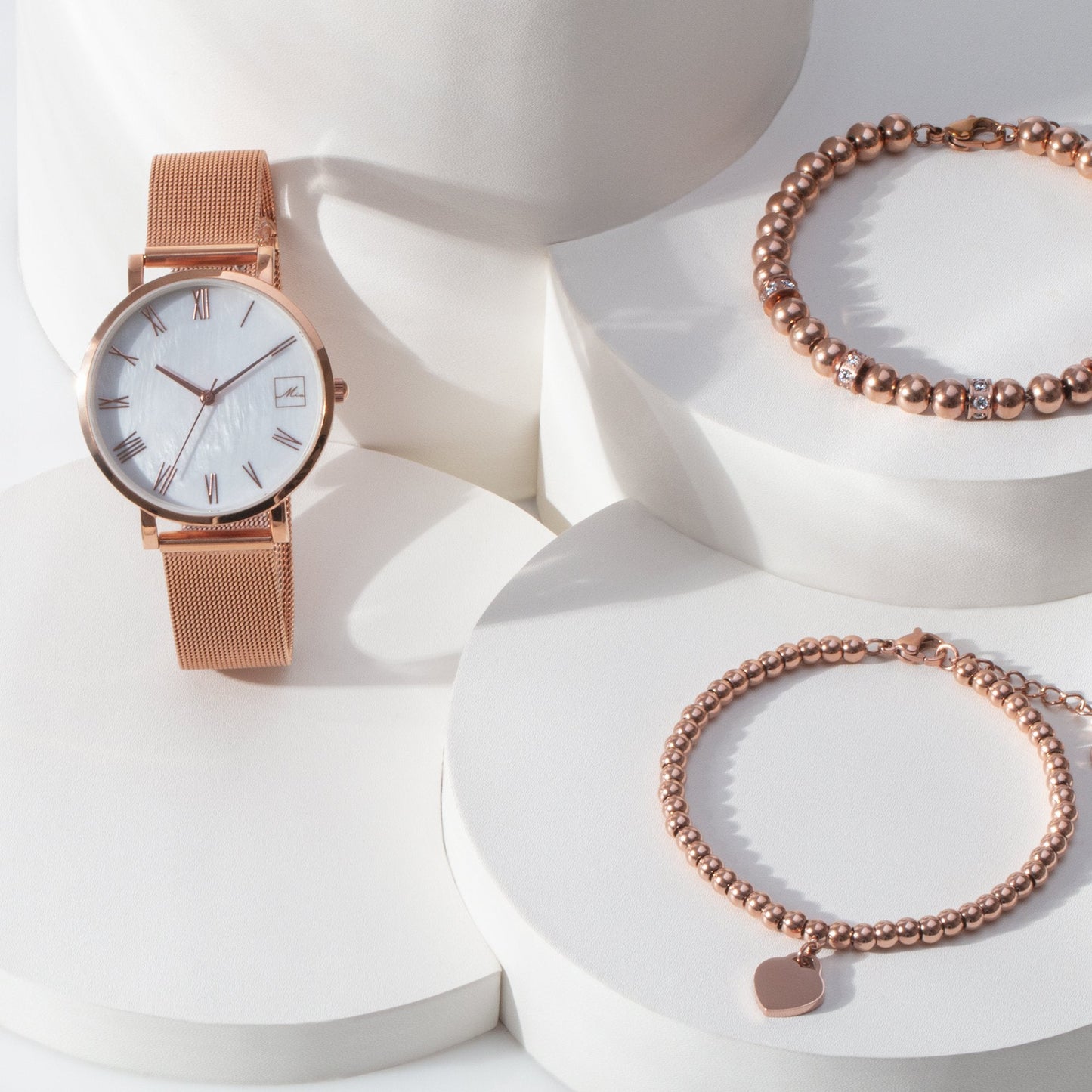 tarnish free heart charm gold stainless steel beads bracelet à billes breloque coeur acier inoxydable or durable MIAJWL