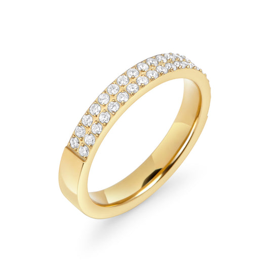 2 rows half eternity ring with stones stainless steel bague 2 rangs de pierres demi éternité acier inoxydable or Mia Bijoux