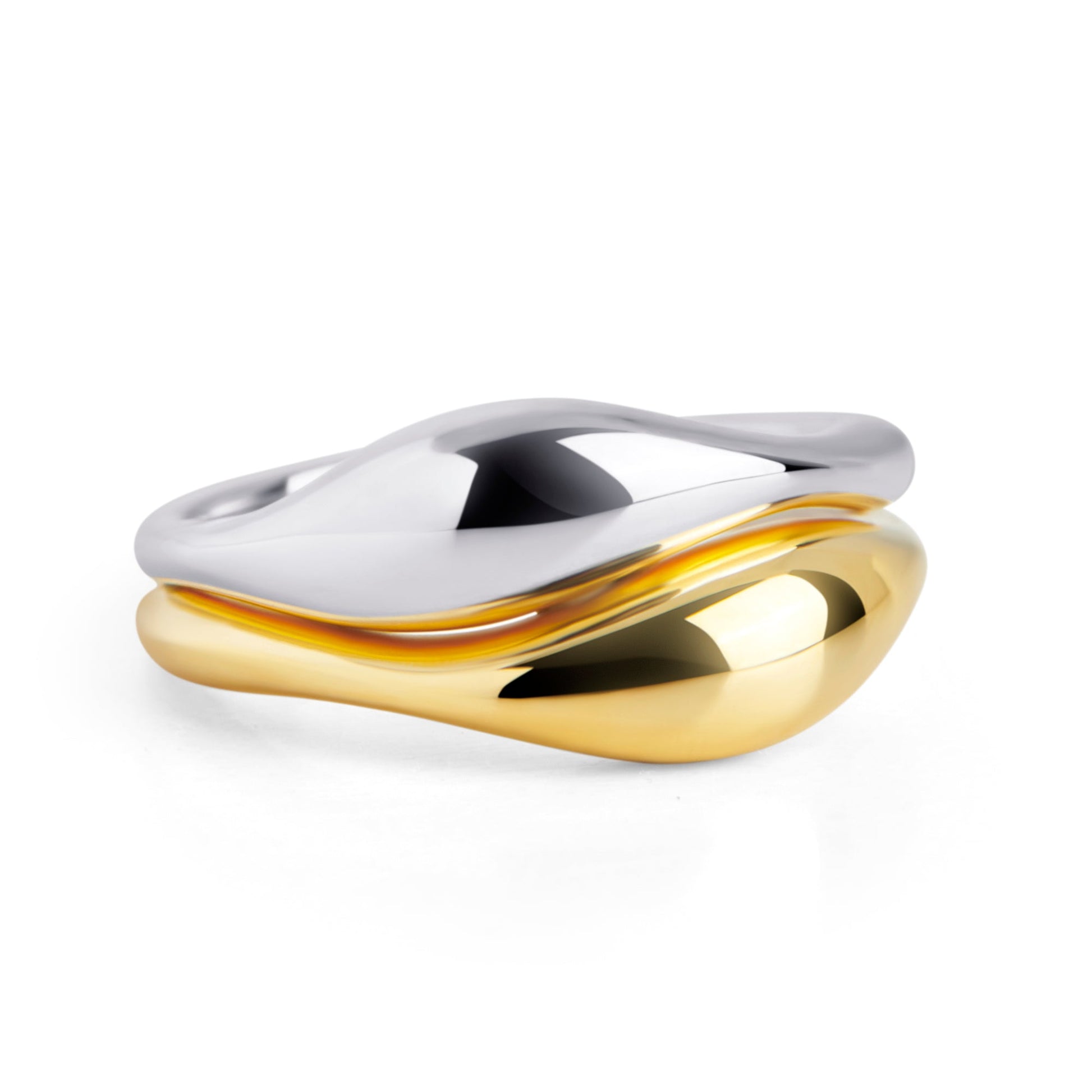 Stainless steel 2 tones silver and gold wavy ring safe for skin MIAJWL