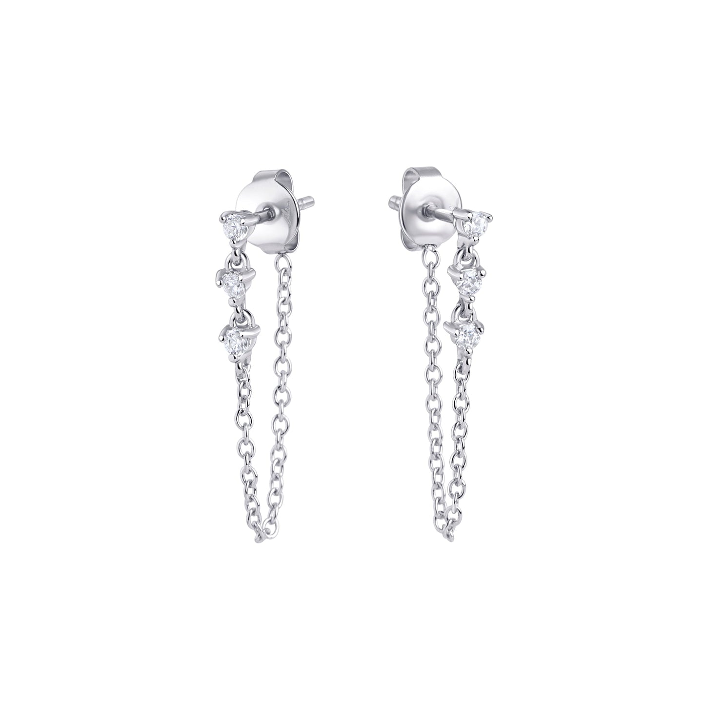 Boucles d'oreilles 3 pierres et chaîne pendantes acier inoxydable sans danger pour la peau Mia Bijoux