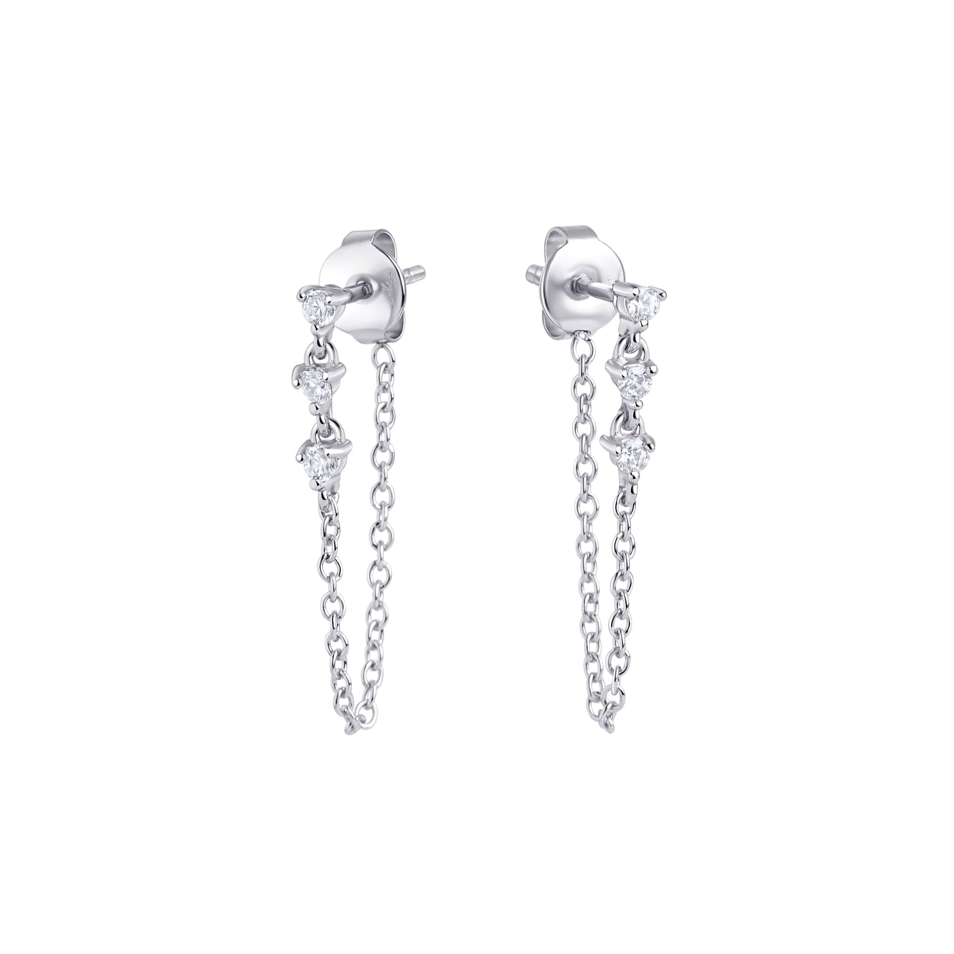 Boucles d'oreilles 3 pierres et chaîne pendantes acier inoxydable sans danger pour la peau Mia Bijoux