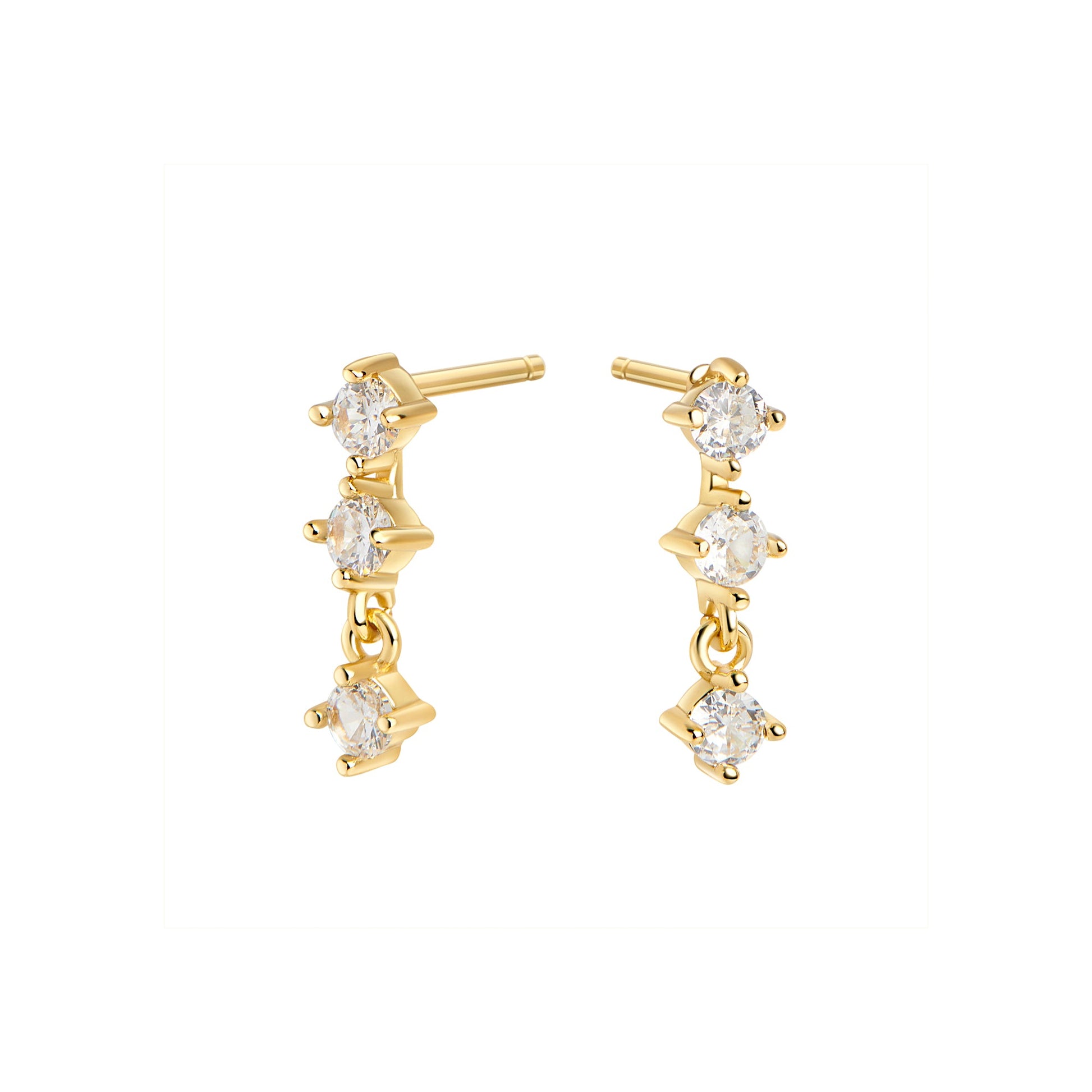 Boucles d'oreilles fixes 3 pierres pendantes acier inoxydable or chic Mia Bijoux