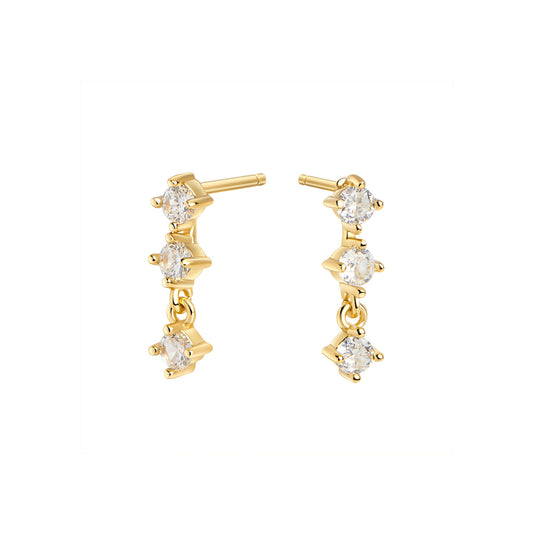 Boucles d'oreilles fixes 3 pierres pendantes acier inoxydable or chic Mia Bijoux