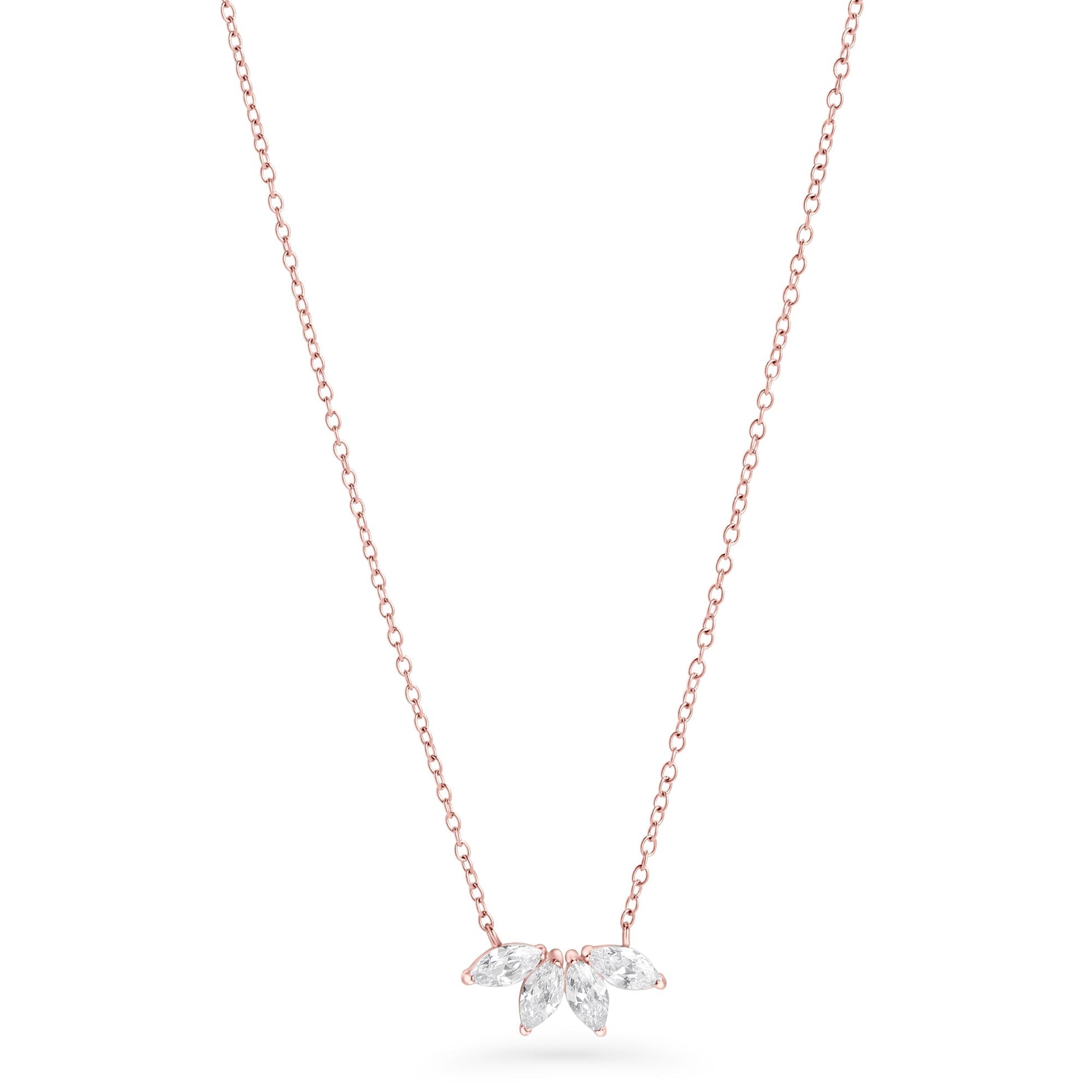 Rose Gold 4 Cz Stones Pendant Necklace Collier Pierres Chic Acier Inoxydable MIA