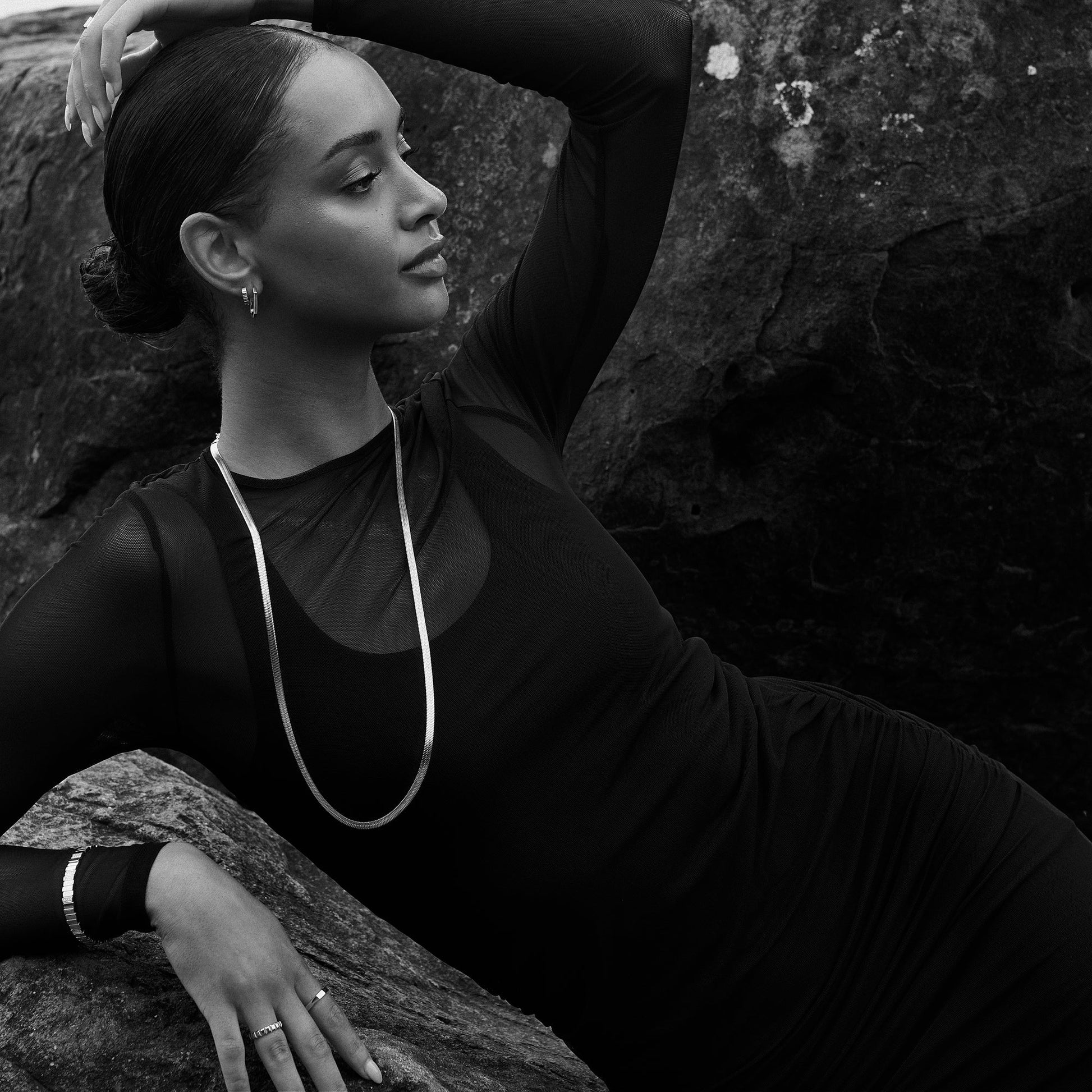 stainless steel long flat neck chain MIAJWL chaine de cou plate longue acier inoxydable Mia Bijoux