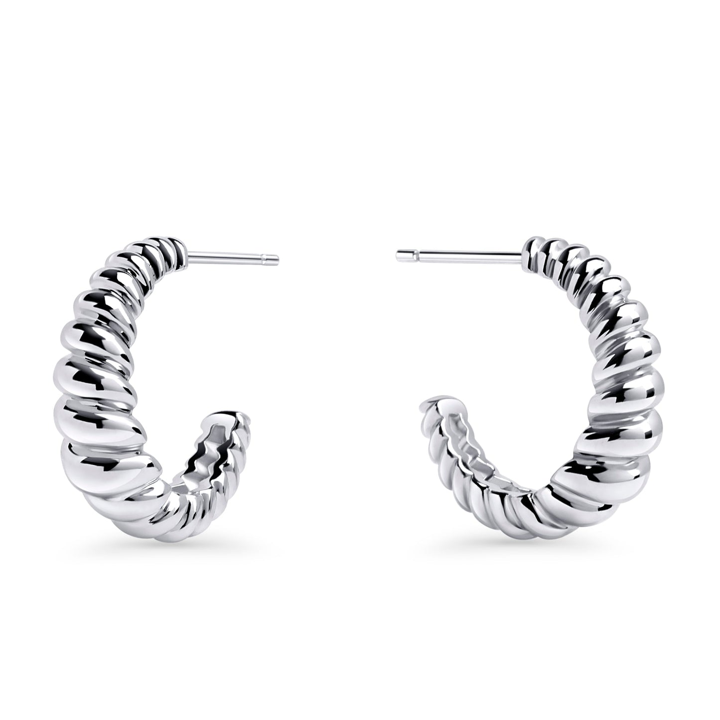 Bold silver stainless steel croissant waterproof hoop earrings MIAJWL Grosses boucles d'oreilles anneaux croissants inox argent à l'épreuve de l'eau Mia Bijoux
