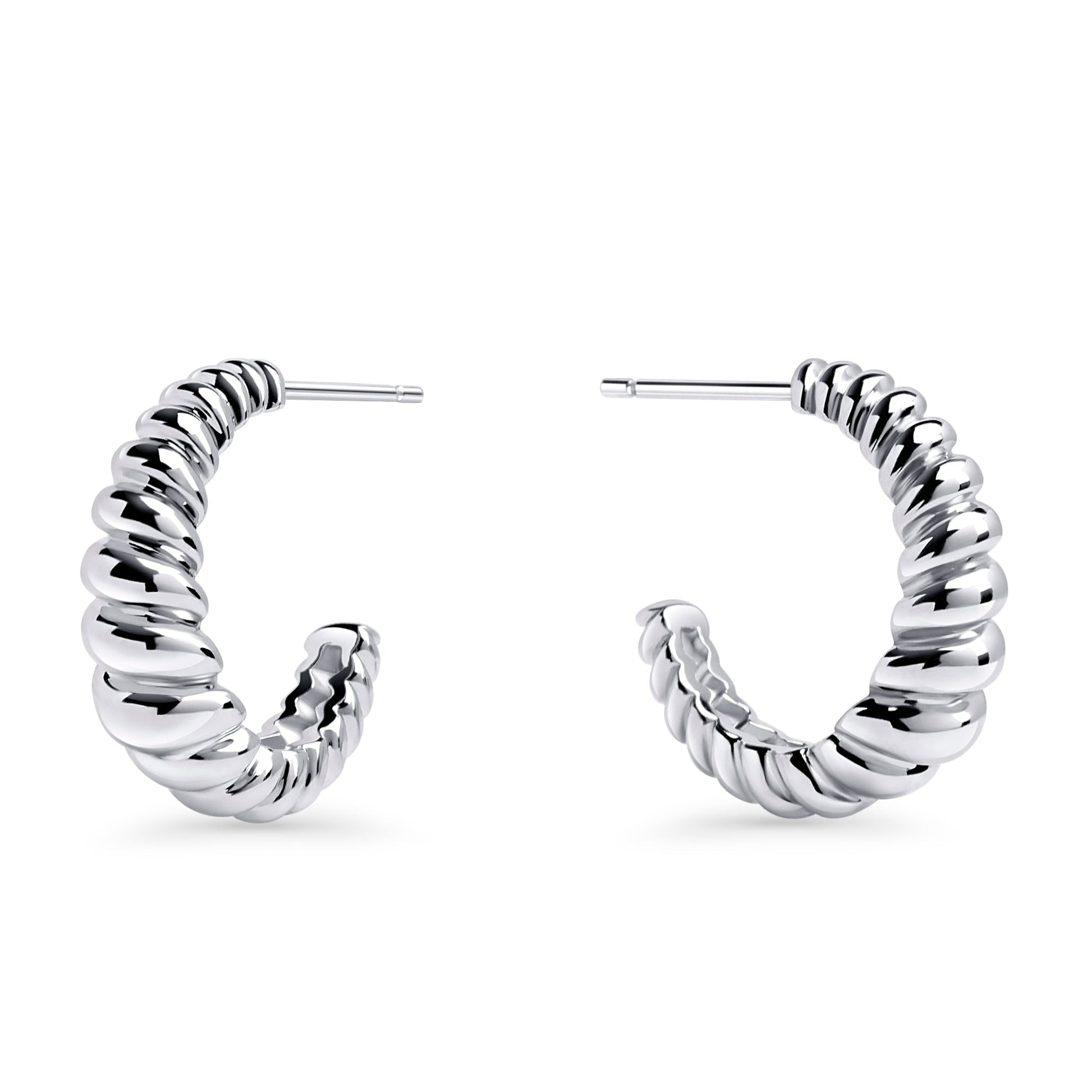 Bold silver stainless steel croissant waterproof hoop earrings MIAJWL Grosses boucles d'oreilles anneaux croissants inox argent à l'épreuve de l'eau Mia Bijoux