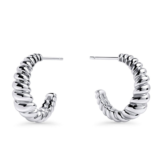 Bold silver stainless steel croissant waterproof hoop earrings MIAJWL Grosses boucles d'oreilles anneaux croissants inox argent à l'épreuve de l'eau Mia Bijoux