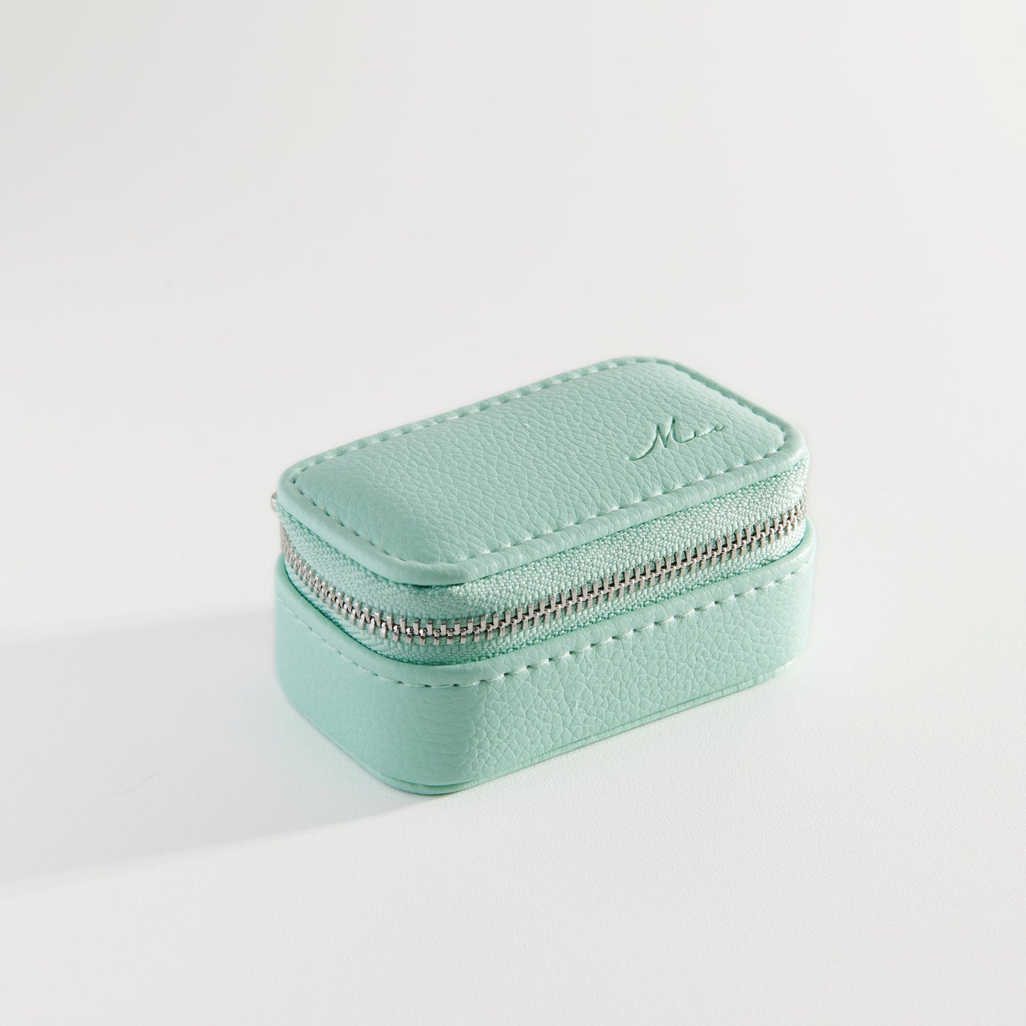 Mini pochette de voyage rectangle pour bijoux cuir végétalien turquoise MIAJWL