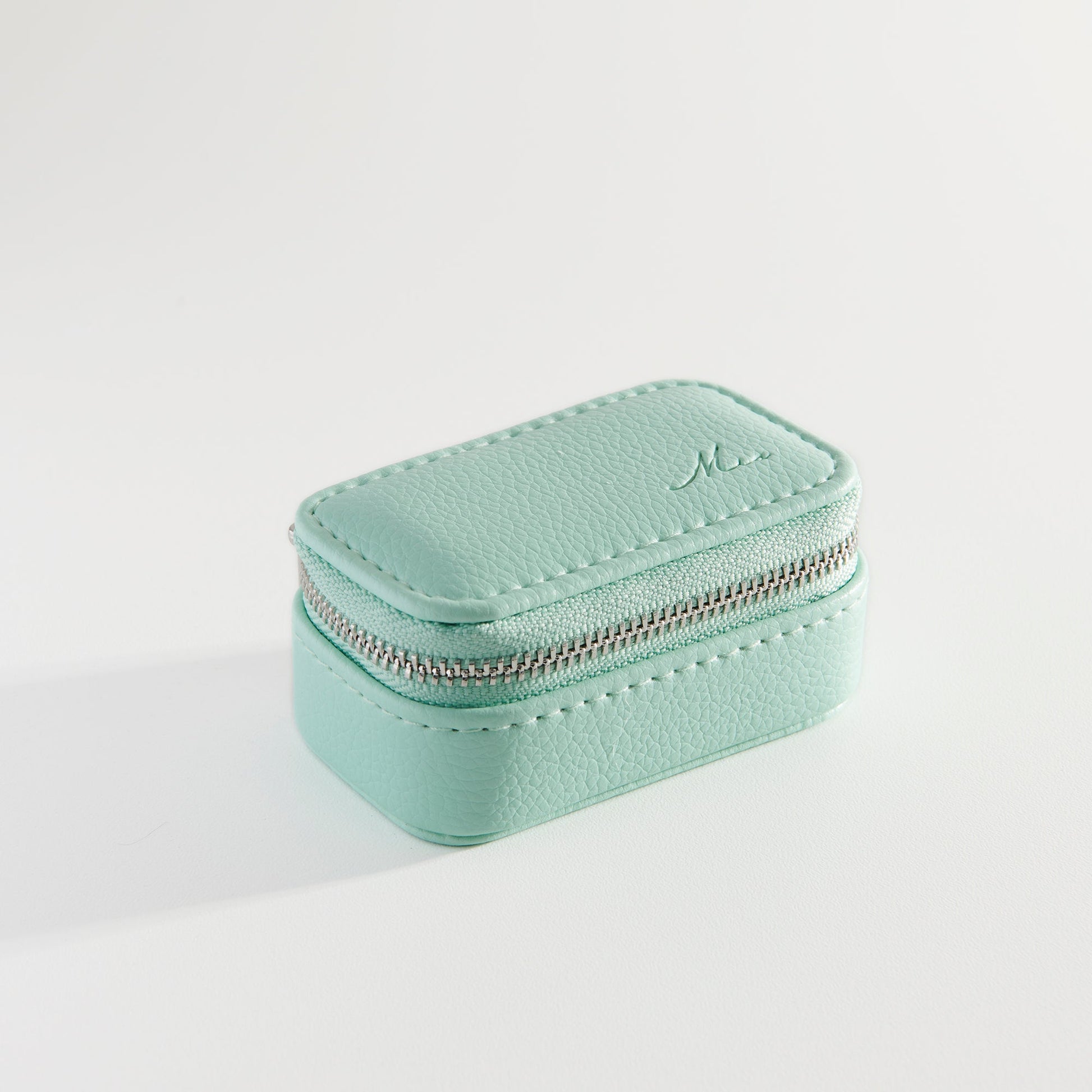 Mini pochette de voyage rectangle pour bijoux cuir végétalien turquoise MIAJWL