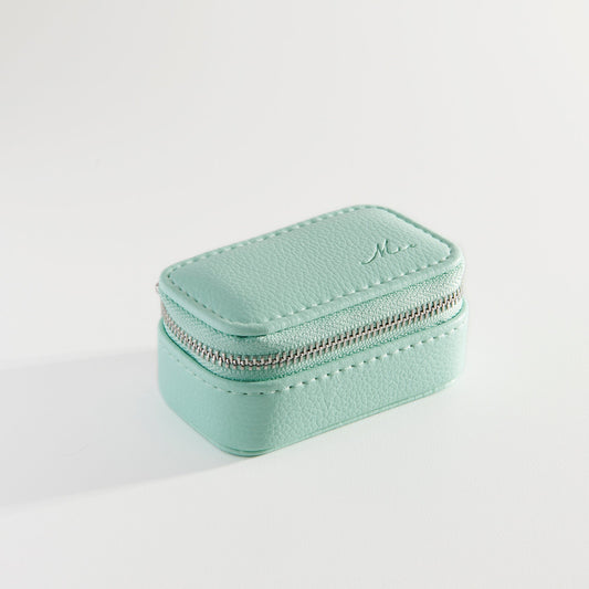 Mini pochette de voyage rectangle pour bijoux cuir végétalien turquoise MIAJWL