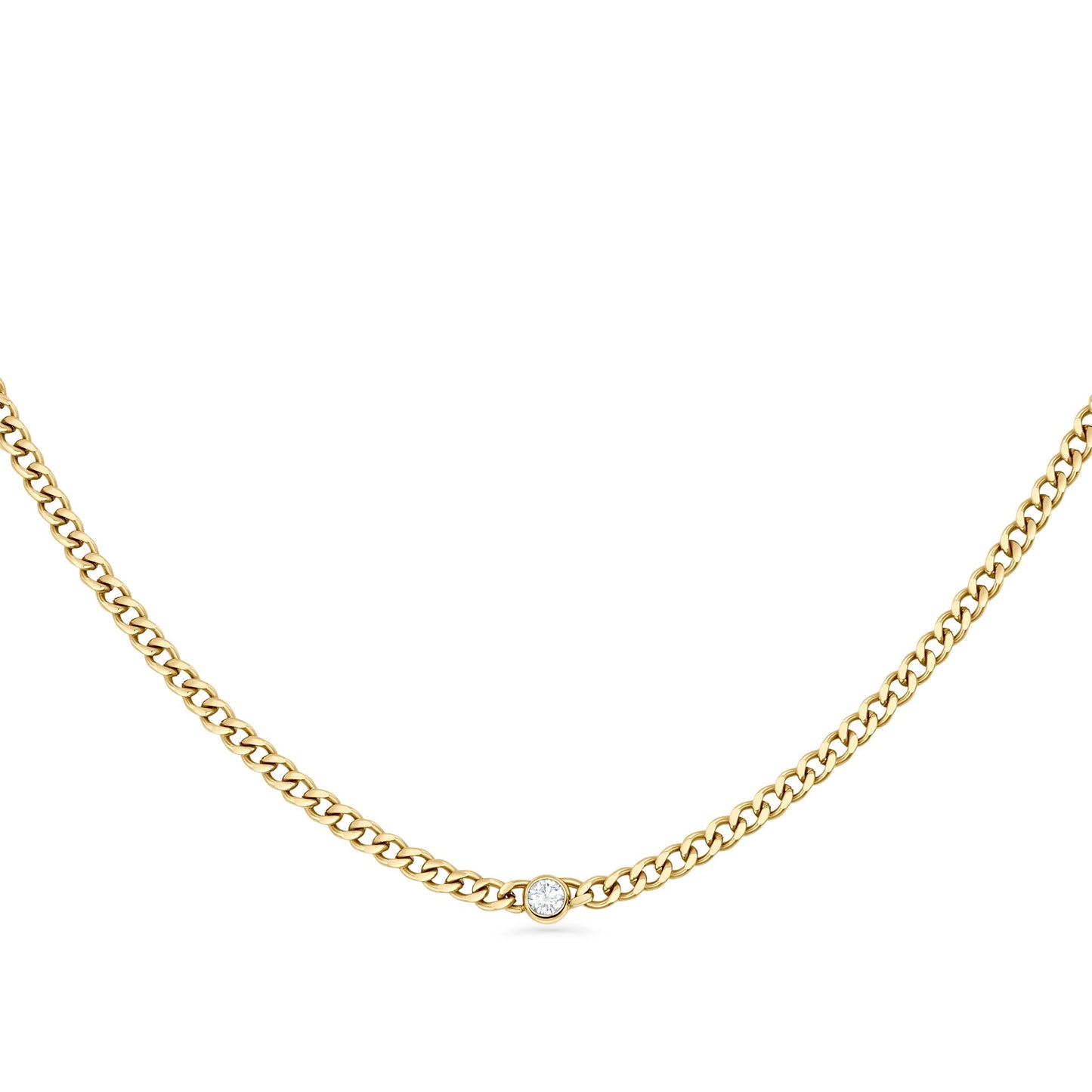 gold curb necklace chain with delicate stone skin friendly waterproof MIAJWL collier chaîne or avec pierre délicate sécuritaire pour peau sensible à l'épreuve de l'eau Mia Bijoux