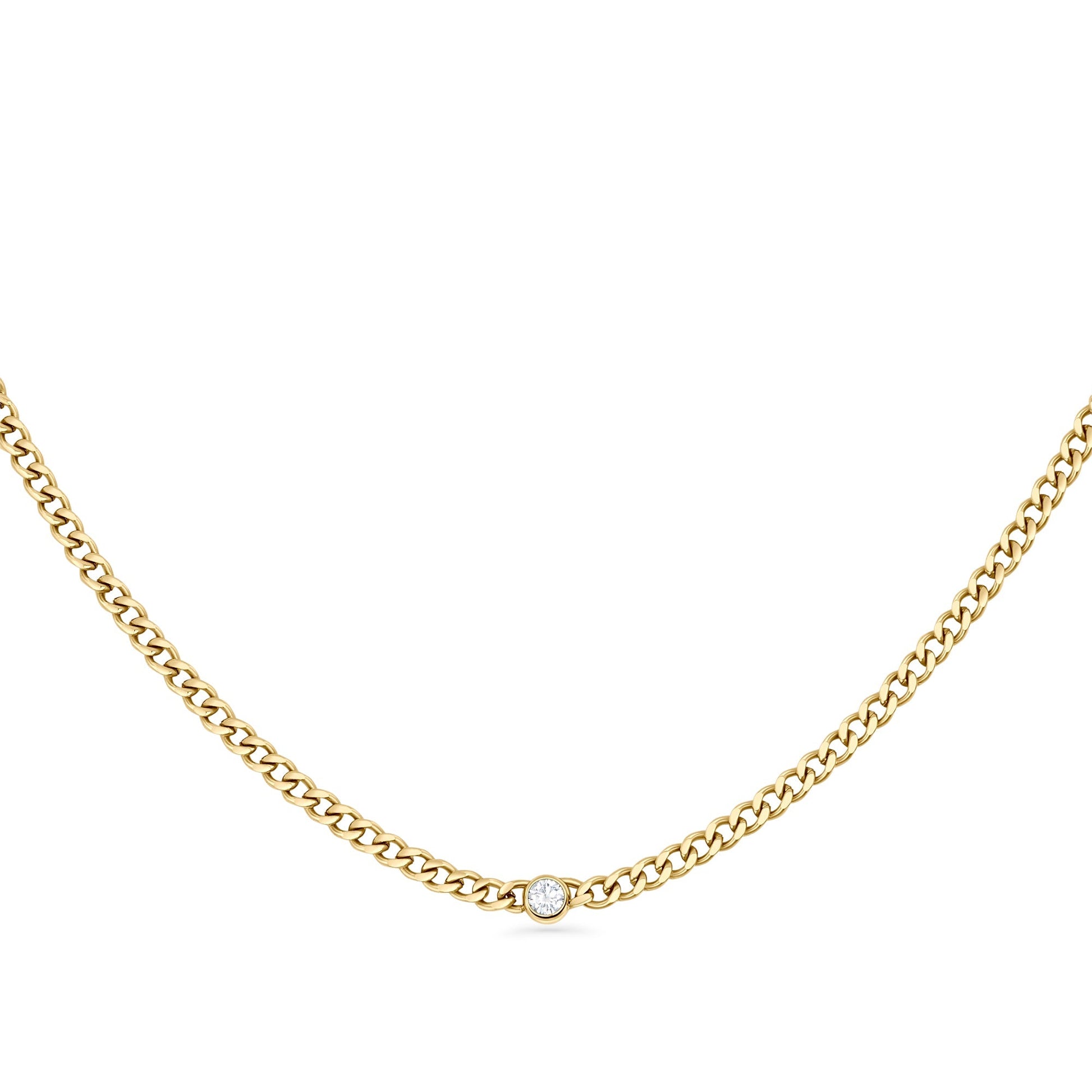 gold curb necklace chain with delicate stone skin friendly waterproof MIAJWL collier chaîne or avec pierre délicate sécuritaire pour peau sensible à l'épreuve de l'eau Mia Bijoux