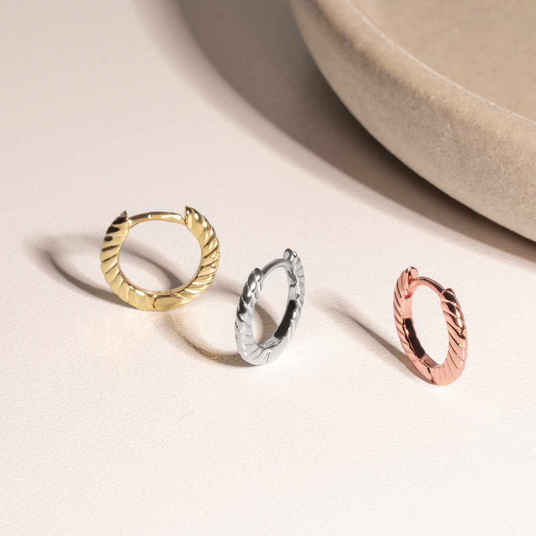 Rosegold twisted huggies earrings you can sleep with comfortable stainless steel MIA