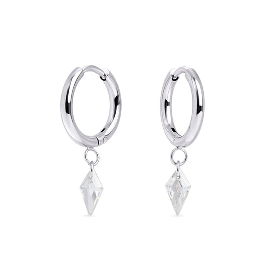 diamond shape stone pendant huggie earrings stainless steel allergy free MIAJWL boucles d'oreilles dormeuses pierres pendantes acier inoxydable sans danger pour la peau Mia Bijoux