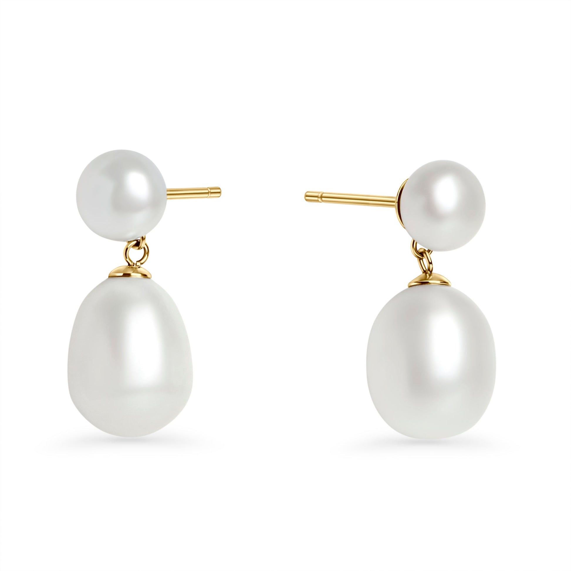 Boucles d'oreilles pendantes perles véritables or acier inoxydable Mia Bijoux Stainless steel real pearls pendant earrings gold