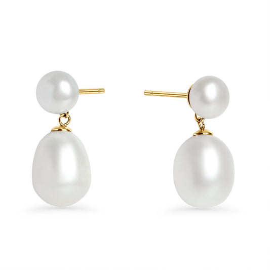 Boucles d'oreilles pendantes perles véritables or acier inoxydable Mia Bijoux Stainless steel real pearls pendant earrings gold