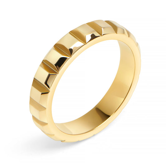 Gold embossed cube stainless steel ring MIAJWL bague or embossée engrenage acier inoxydable Mia Bijoux