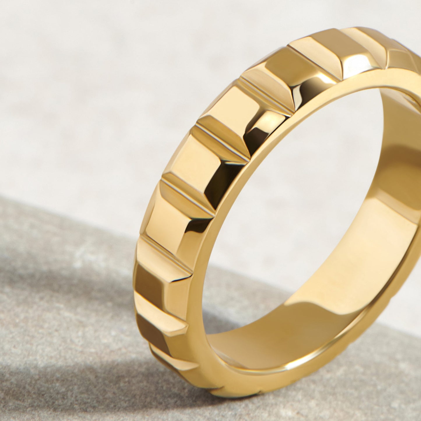 Embossed cube stainless steel ring MIAJWL bague embossée acier inoxydable or gold Mia Bijoux