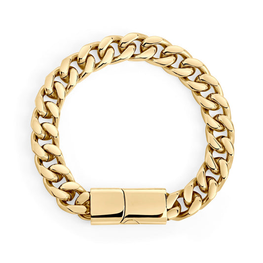 Gold bold flat curb with magnectic clasp stainless steel made to last bracelet or grosses mailles aplaties fermoir magnétique acier inox sécuritaire pour la peau MIAJWL