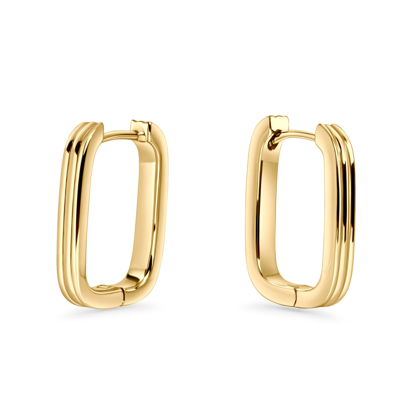 Gold rectangle hoop earrings with striped stainless steel anneaux or rayés acier inoxydable MIA