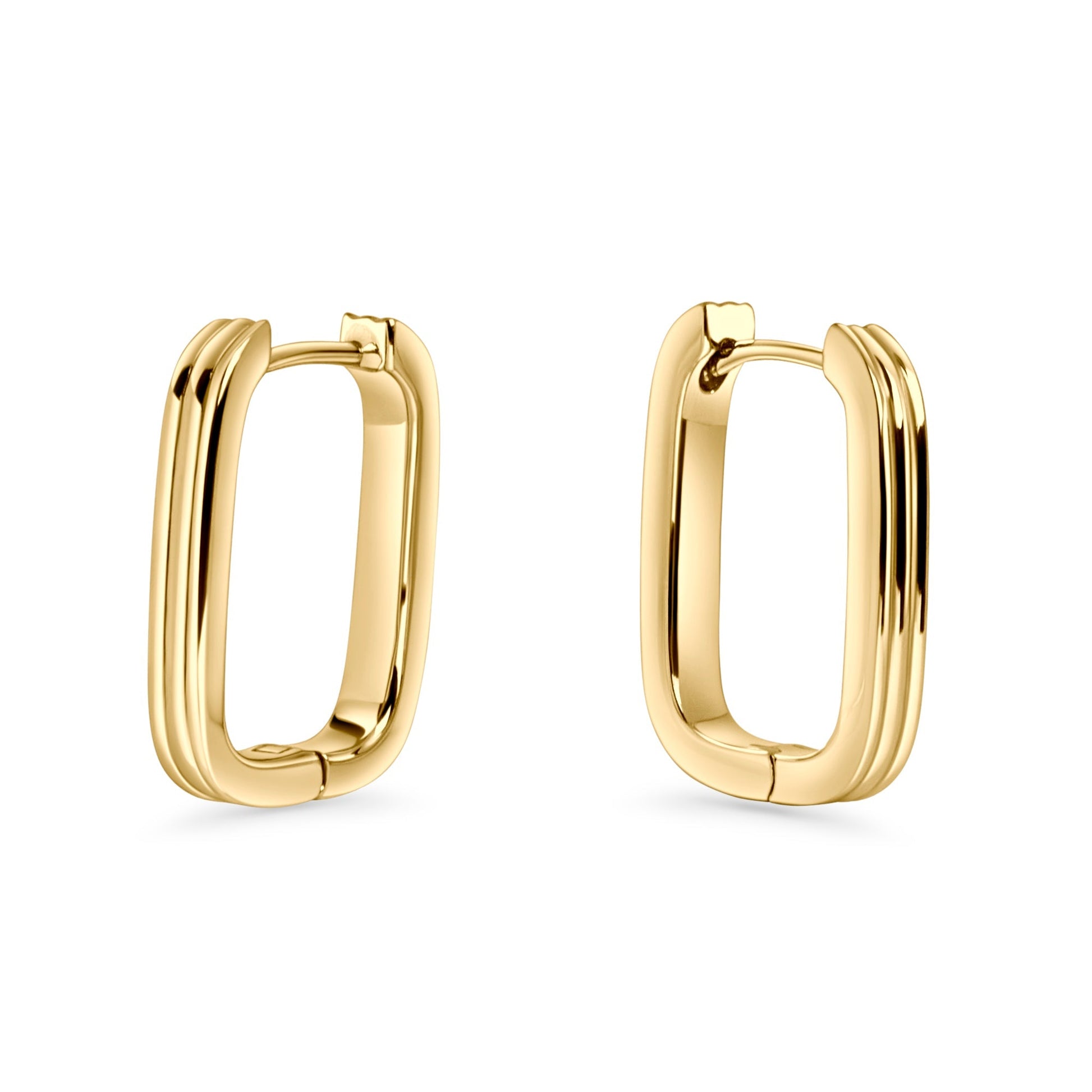 Gold rectangle hoop earrings with striped stainless steel anneaux or rayés acier inoxydable MIA