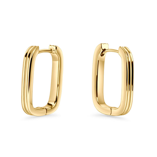 Gold rectangle hoop earrings with striped stainless steel anneaux or rayés acier inoxydable MIA