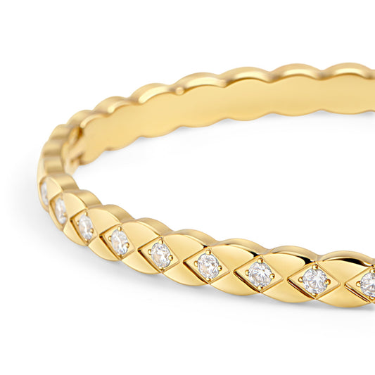     Gold_diamond_pattern_bangle_bracelet_stones_stainless_steel_rigide_losanges_pierres_acier_inoxydable_MIA