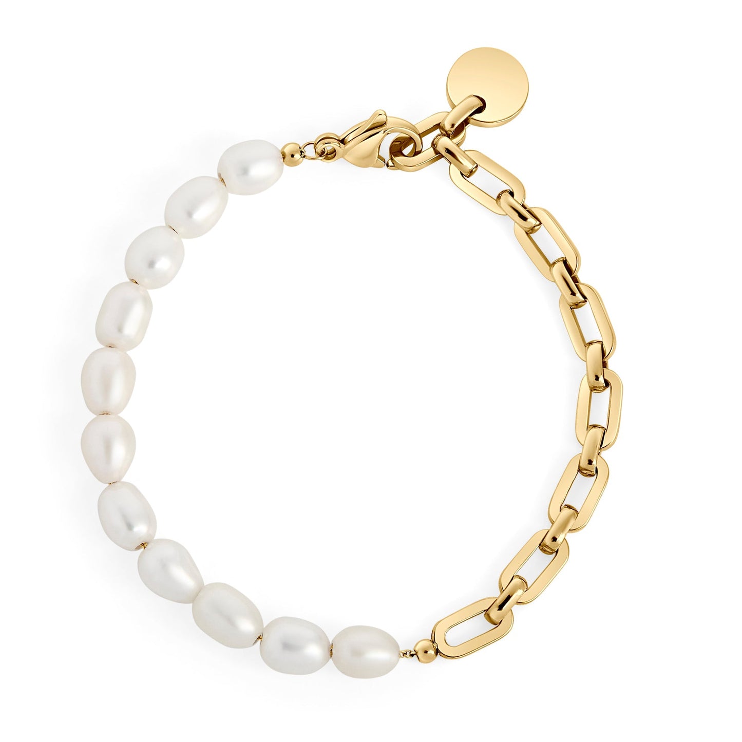 Bracelet acier inoxydable or mailles et perles Mia Bijoux stainless steel gold links and real pearls chic