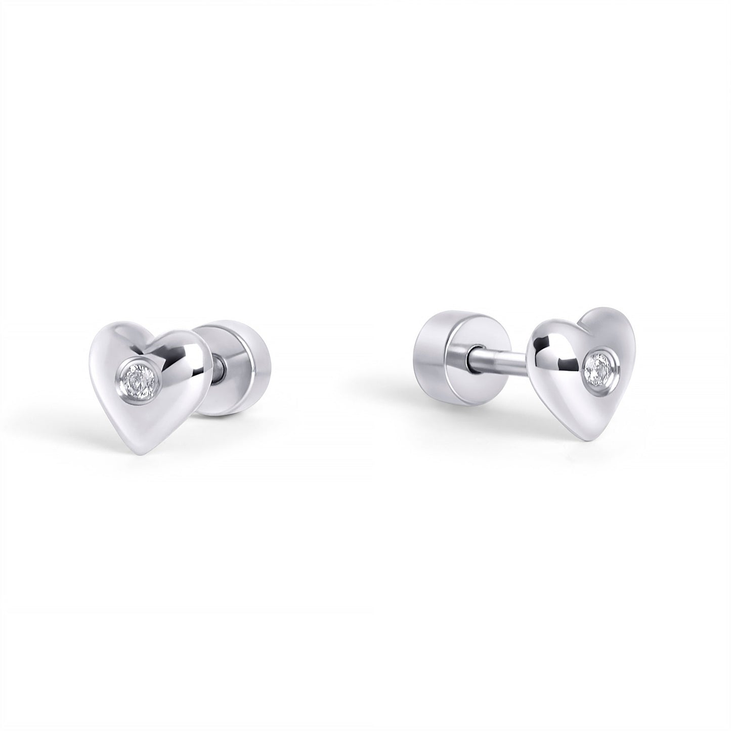Silver heart with tiny cz stone studs earrings stainless steel MIAJWL boucles d'oreilles fixes coeur avec petites pierres acier inoxydable argent Mia Bijoux