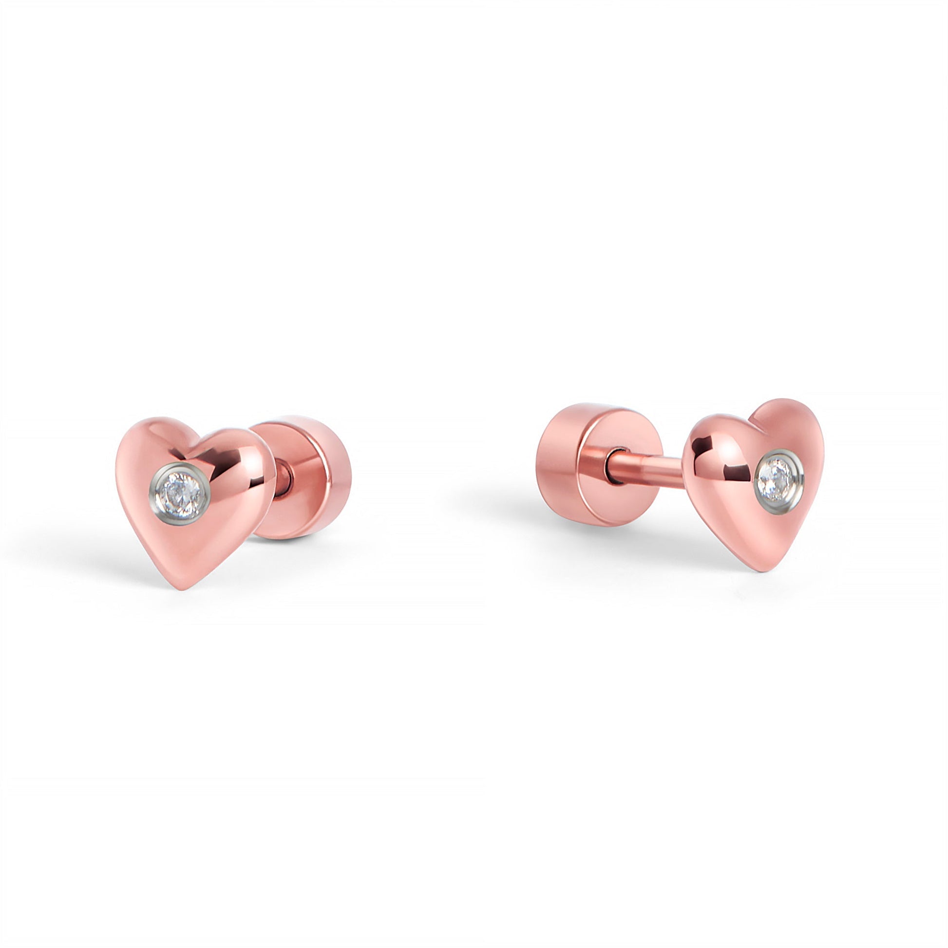 Rose gold heart with tiny cz stone studs earrings stainless steel MIAJWL boucles d'oreilles fixes coeur avec petites pierres acier inoxydable or rose Mia Bijoux