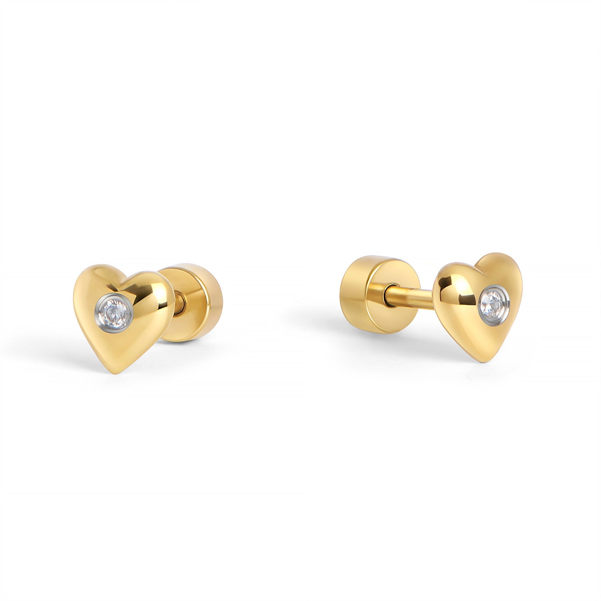 Gold heart with tiny cz stone studs earrings stainless steel MIAJWL boucles d'oreilles fixes coeur avec petites pierres acier inoxydable doré Mia Bijoux