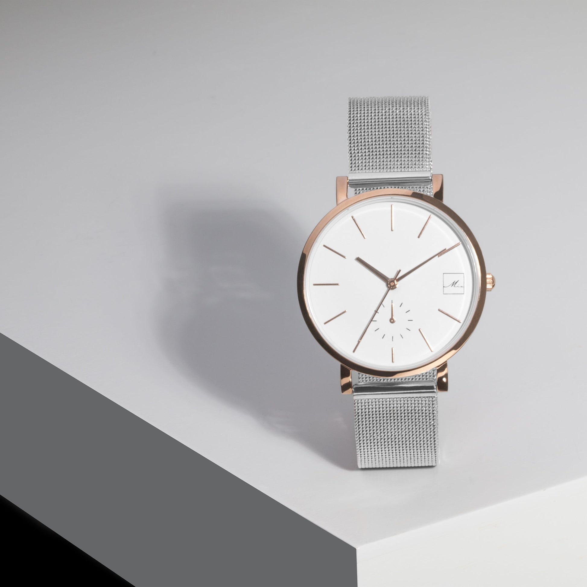 watch-women-silver-rosegold-mesh-bracelet-hypoallergenic -W317M02-MIA