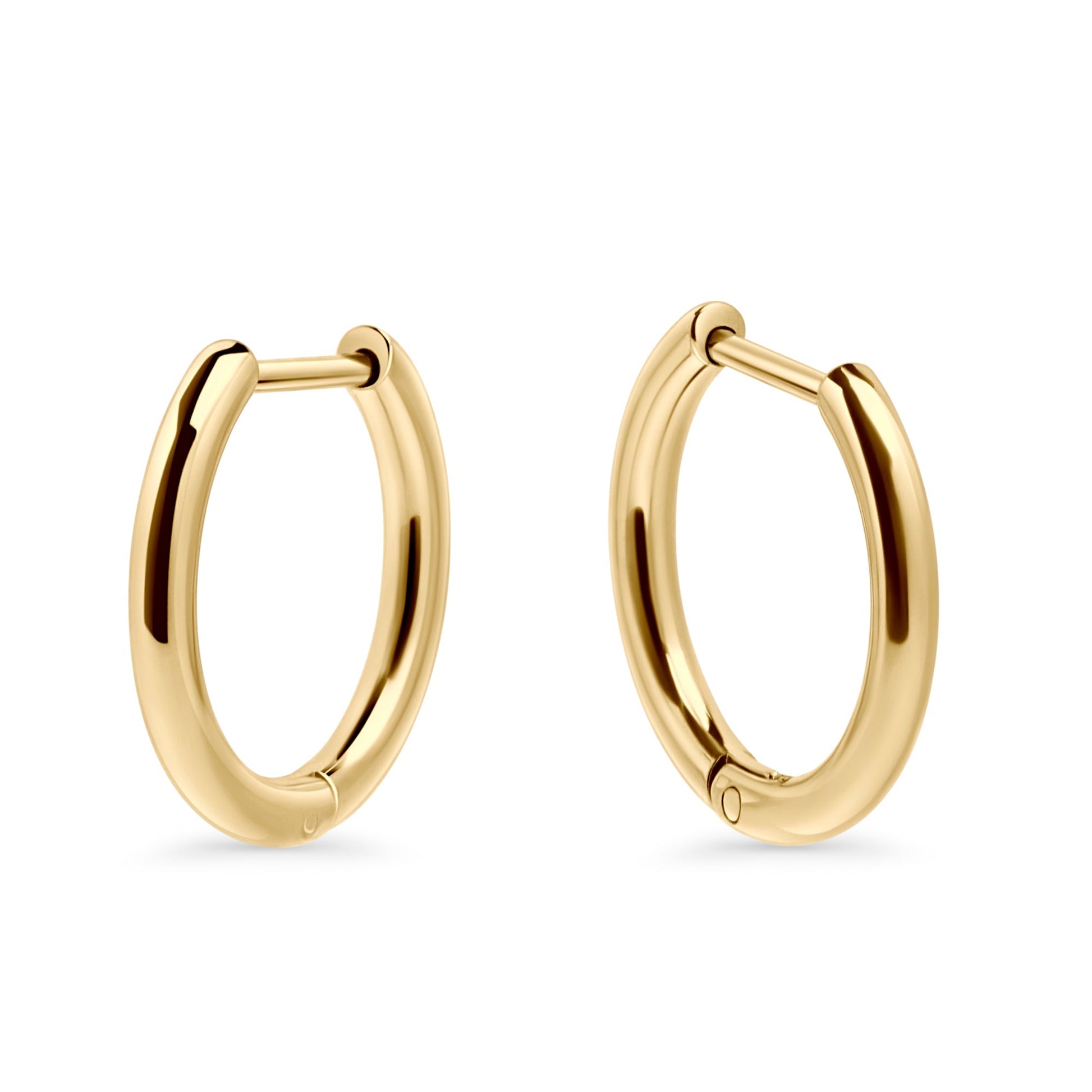 gold skin friendly stainless steel modern made to last medium hoop earrings MIAJWL Moyennes boucles d'oreilles anneaux modernes acier inoxydable or durable sécuritaire pour la peau Mia Bijoux