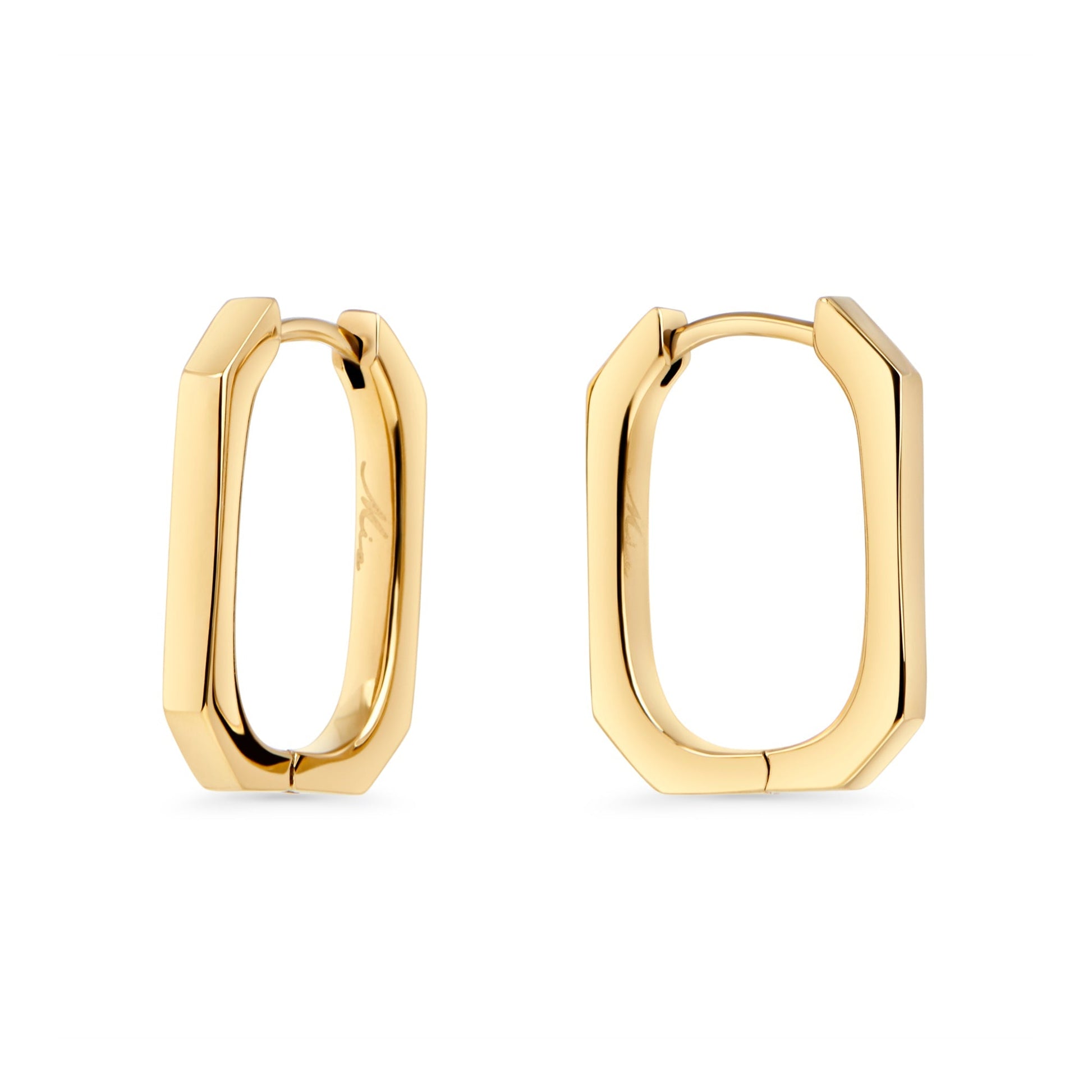 gold stainless steel octogonal huggie earrings sensitive skin MIAJWL boucles d'oreilles forme octogone acier inoxydable or oreilles sensibles Mia Bijoux