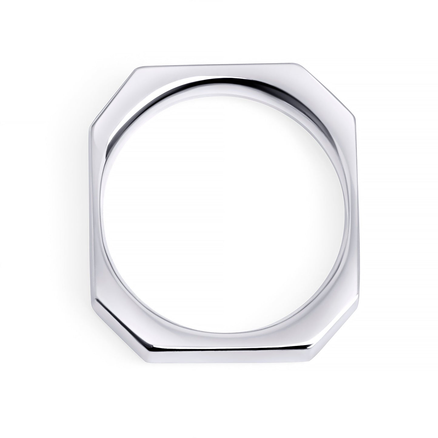 Silver octogonal shape stainless steel ring waterproof MIAJWL bague forme octogone acier inoxydable argent à l'épreuve de l'eau Mia Bijoux