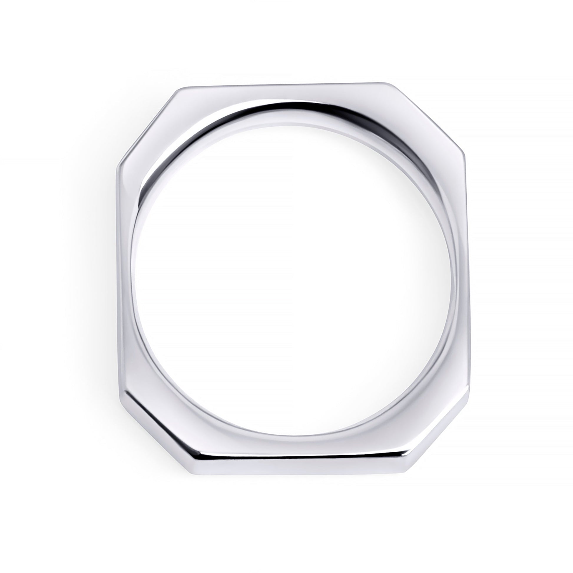 Silver octogonal shape stainless steel ring waterproof MIAJWL bague forme octogone acier inoxydable argent à l'épreuve de l'eau Mia Bijoux