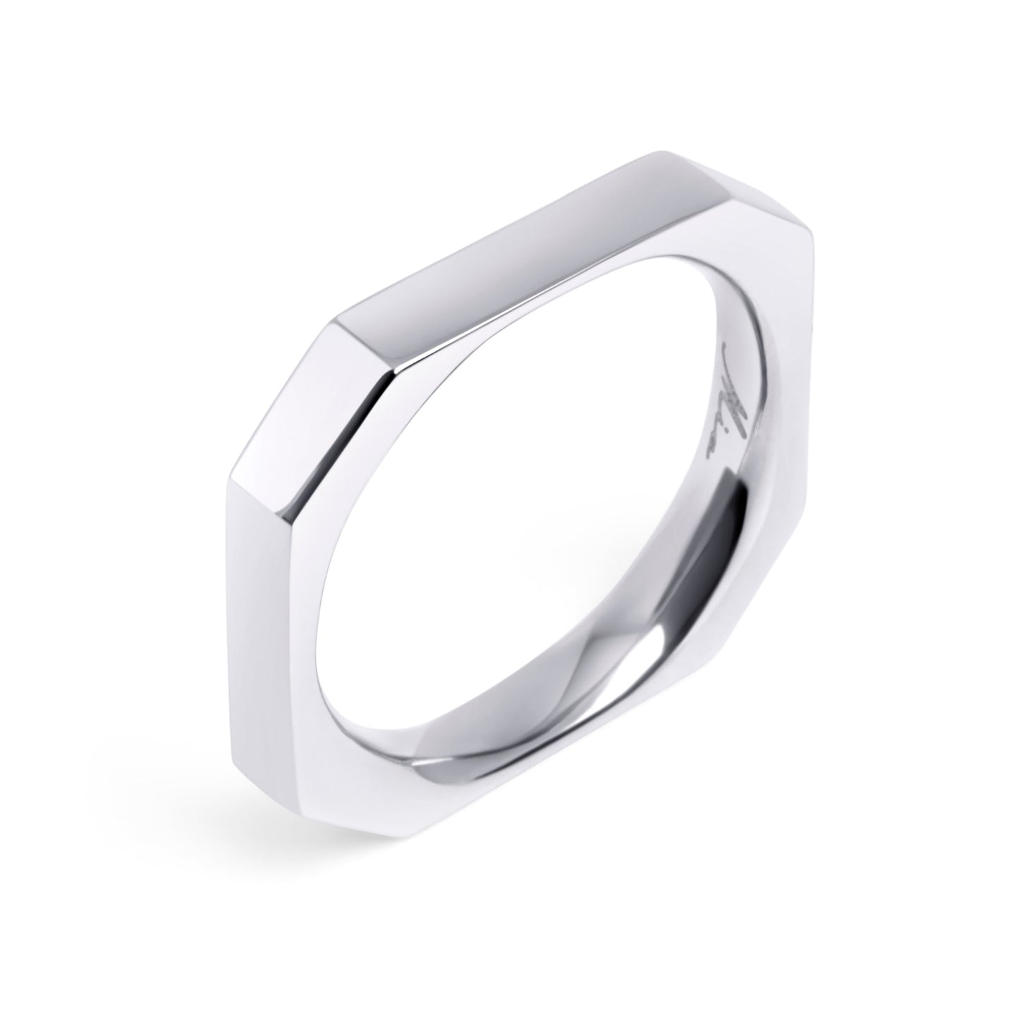 Silver octogon shape stainless steel ring MIAJWL bague forme octogone acier inoxydable argent Mia Bijoux