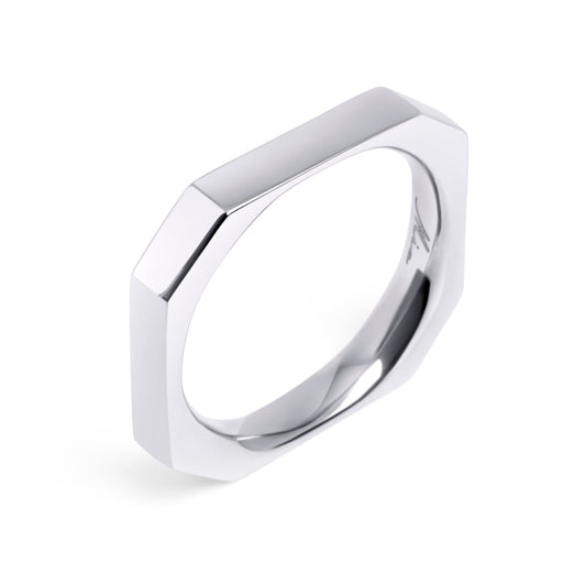 Silver octogon shape stainless steel ring MIAJWL bague forme octogone acier inoxydable argent Mia Bijoux