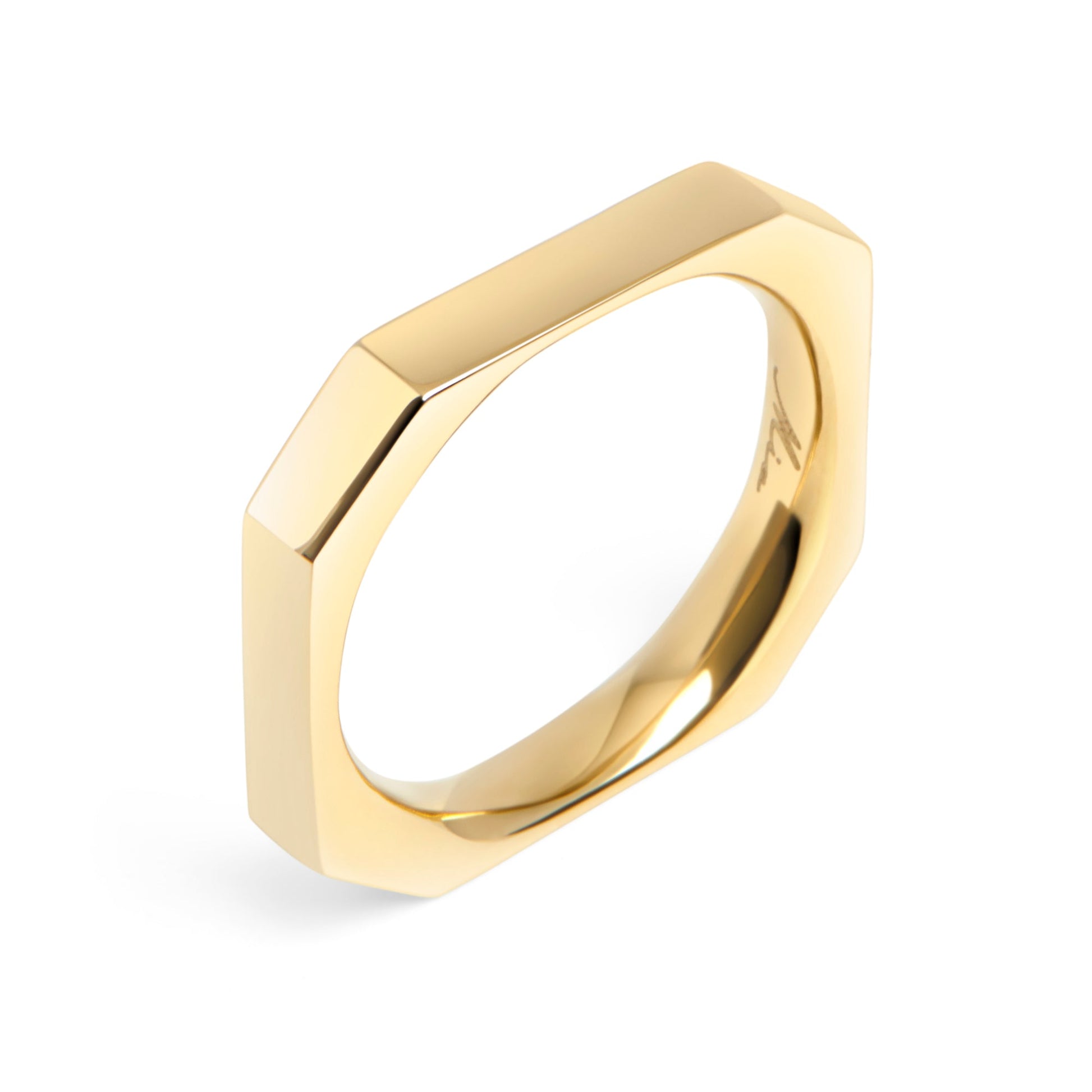 Gold octogon shape stainless steel ring MIAJWL bague forme octogone acier inoxydable doré Mia Bijoux