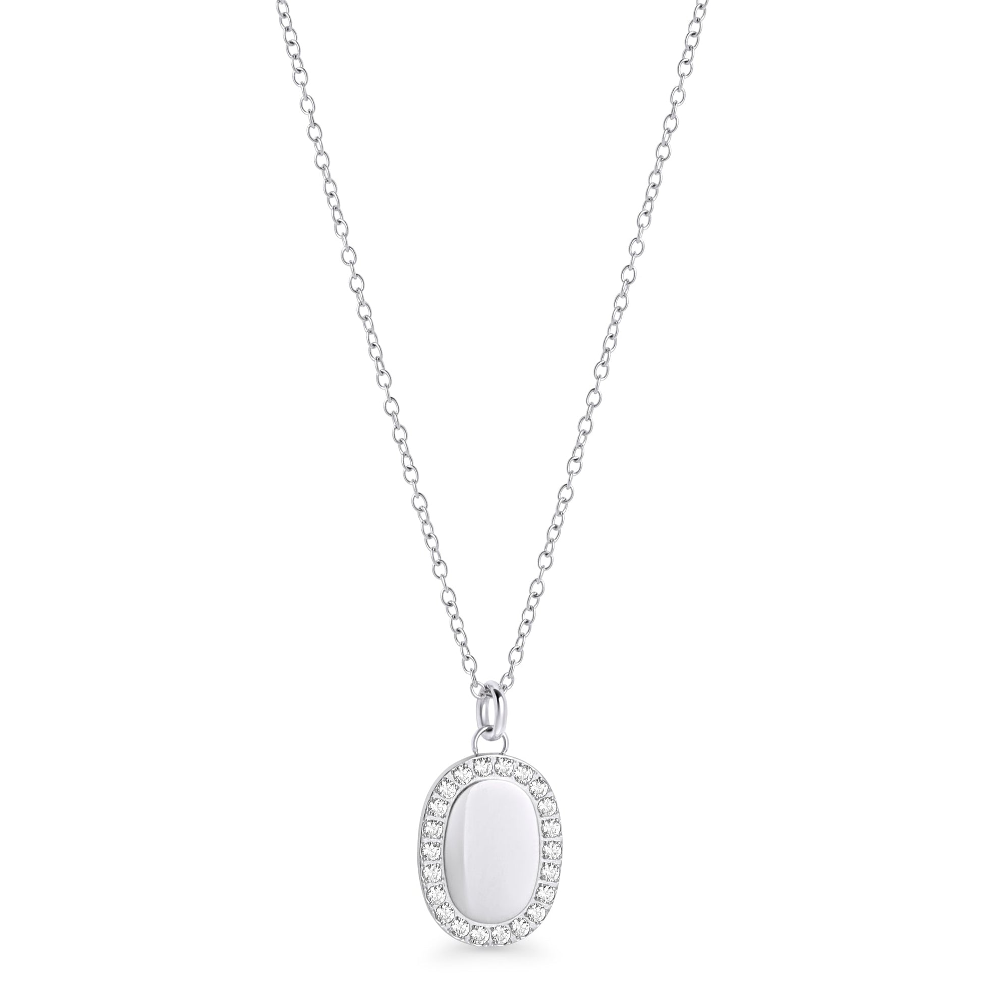 Oval cameo pendant necklace with stones stainless steel pendentif ovale bordure pierres acier inox MIA