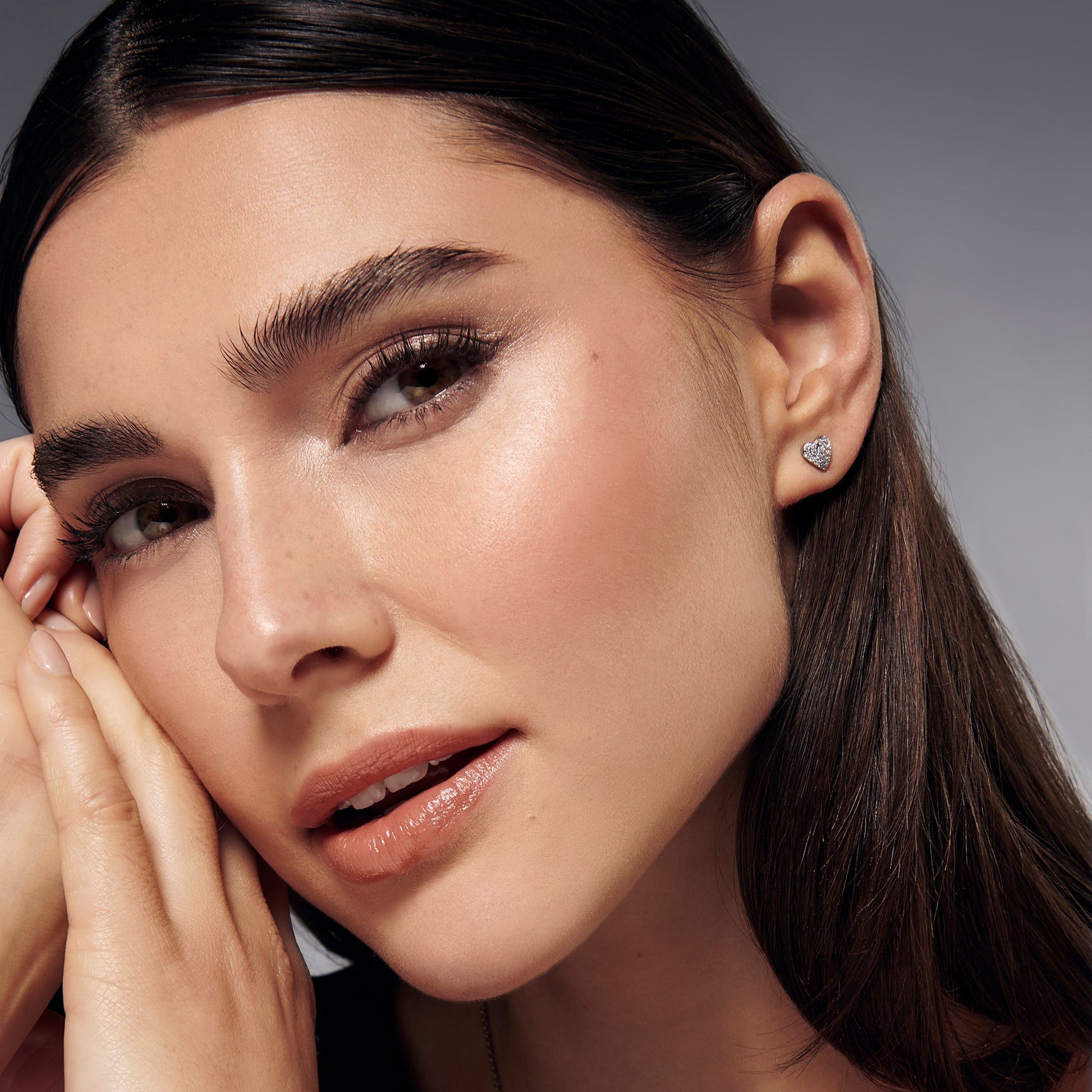 Pavé CZ heart stainless steel stud earrings boucles d'oreilles fixes coeur pavé de zircons MIAJWL