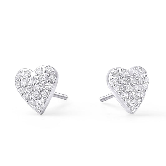 No allergy CZ Pavé heart silver stainless steel stud earrings MIAJWL