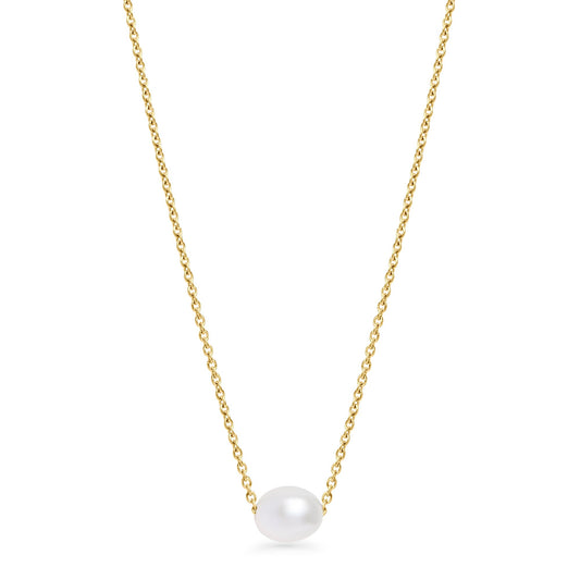 gold pendant necklace with natural freshwater pearl skin friendly stainless steel MIAJWL collier pendentif or avec perle naturelle eau douce sécuritaire pour la peau acier inoxydable durable Mia Bijoux