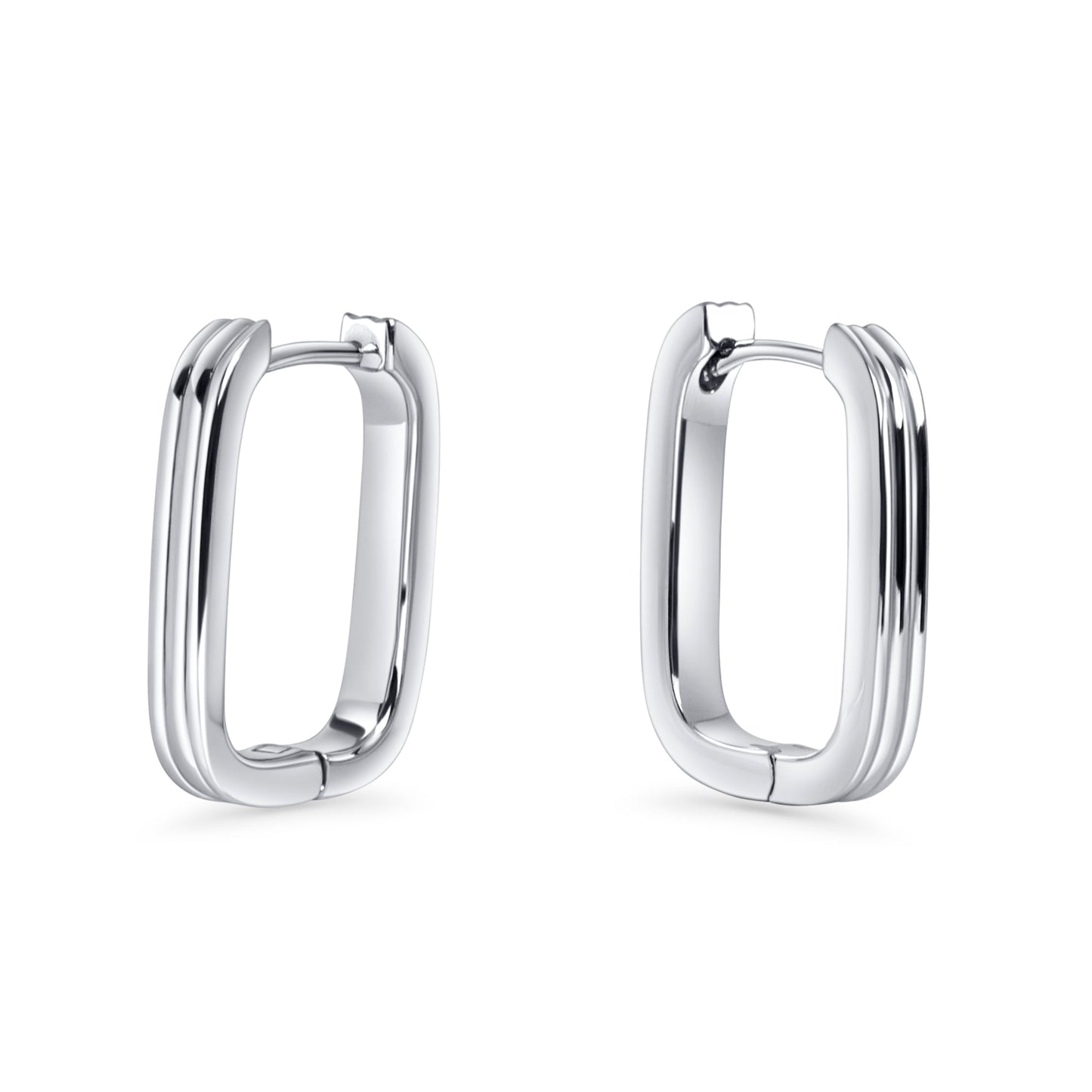 Rectangle hoop earrings with stripes stainless steel anneaux lignes acier inoxydable MIA